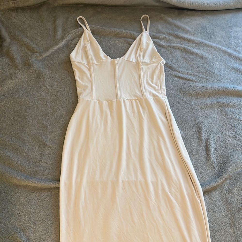 White Corset Detail Midi Dress